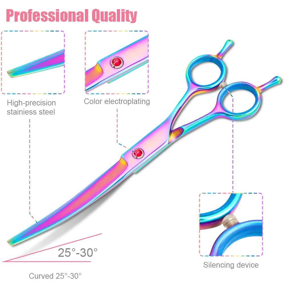 Portable Curved Pet Hair Scissors Grooming Both Hand Available Stainless Steel Dog Scissors Pets Shears Animal Cutting Scissors