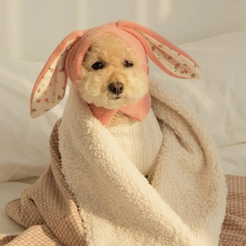 Dog Hat Autumn Winter Windproof Warmth Cover Cute Rabbit Ears Knitted Pet Cap Pink Ins Dogs Headwear New Kitten Puppy Earmuffs