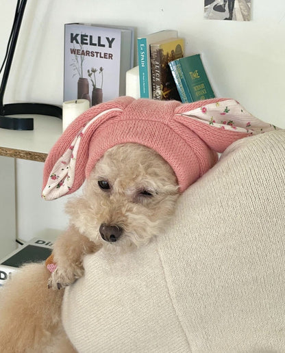 Dog Hat Autumn Winter Windproof Warmth Cover Cute Rabbit Ears Knitted Pet Cap Pink Ins Dogs Headwear New  Kitten Puppy Earmuffs