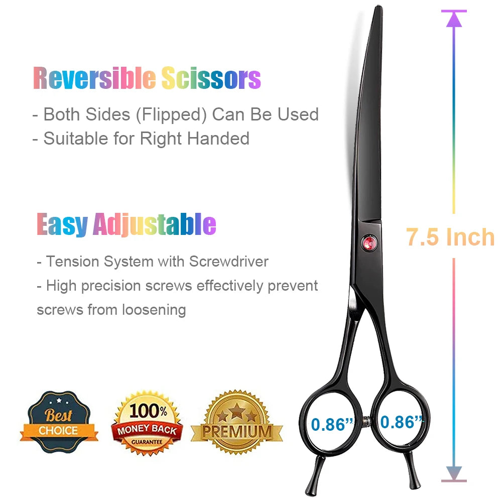 Portable Curved Pet Hair Scissors Grooming Both Hand Available Stainless Steel Dog Scissors Pets Shears Animal Cutting Scissors
