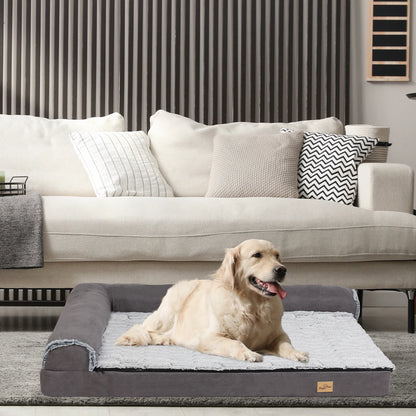 Bolster Dog Bed for Extra Large Dogs, Memory Foam Orthopedic L-Shape Dog beds with Removable Washable Cover Cozy Plush Dog Sofa