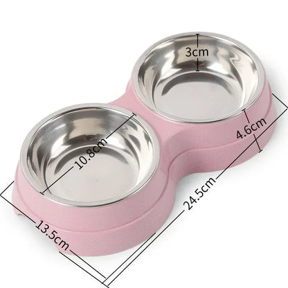 Small Dog Accessories Double Pet Bowls Stainless Steel Pet Drinking Dish Feeder Dog Food Water Feeder Cat Puppy Feeding Supplies