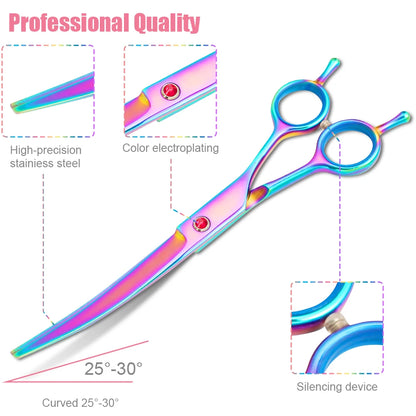 Portable Curved Pet Hair Scissors Grooming Both Hand Available Stainless Steel Dog Scissors Pets Shears Animal Cutting Scissors