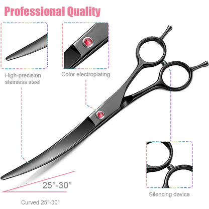 Portable Curved Pet Hair Scissors Grooming Both Hand Available Stainless Steel Dog Scissors Pets Shears Animal Cutting Scissors