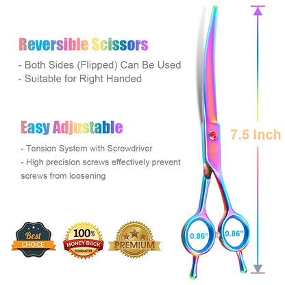 Portable Curved Pet Hair Scissors Grooming Both Hand Available Stainless Steel Dog Scissors Pets Shears Animal Cutting Scissors