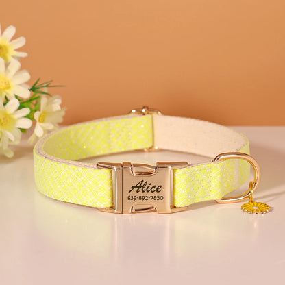 Custom Bling Nylon Dog Collar Free Engraved Puppy Dog ID Name Collars With Cute Flower Tag Accessory For Small Medium Dogs Cats