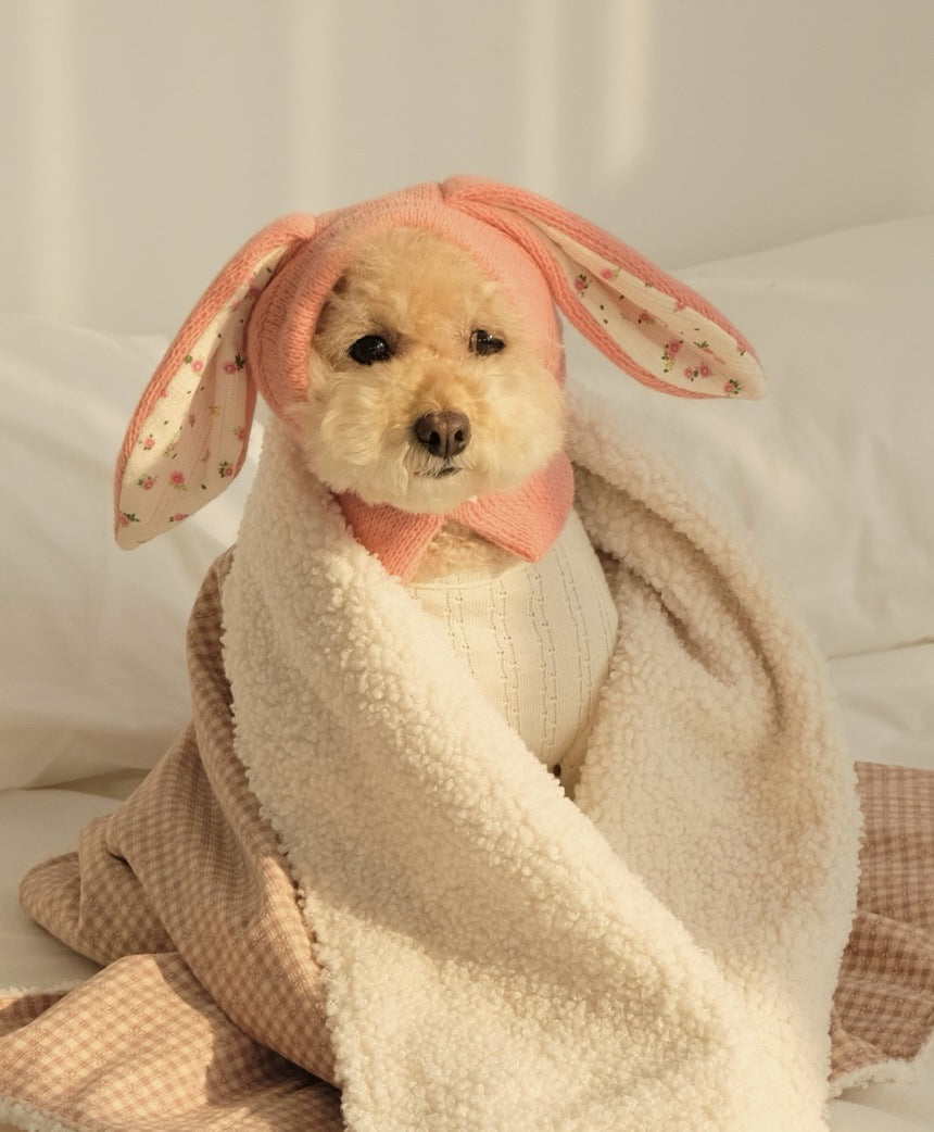 Dog Hat Autumn Winter Windproof Warmth Cover Cute Rabbit Ears Knitted Pet Cap Pink Ins Dogs Headwear New  Kitten Puppy Earmuffs