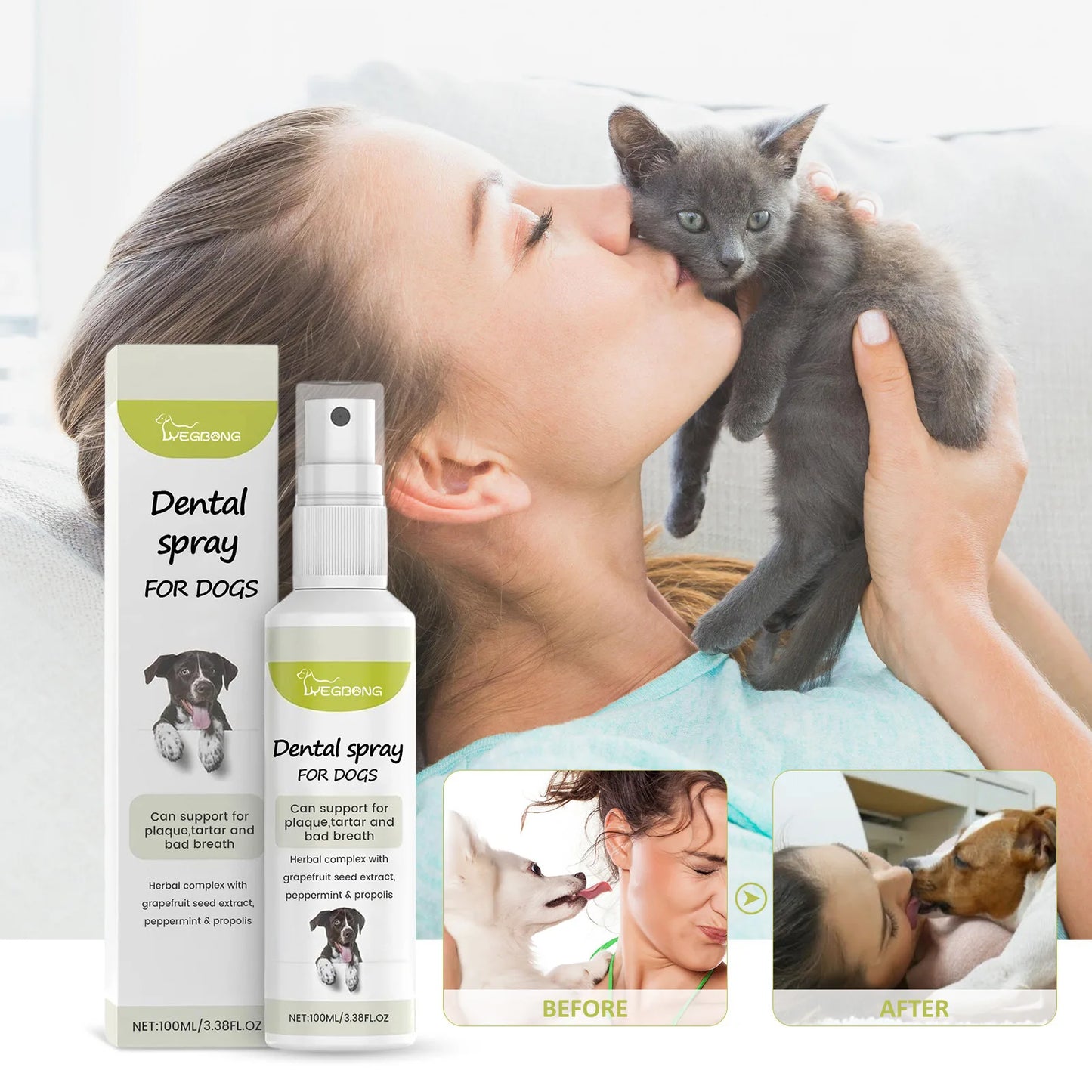Pet Oral Cleaning Spray Mouth Tartar Plaque Clean Kitten Bad Breath Removal Dntal Calculus Prevention Cat Breath Freshen Liquid