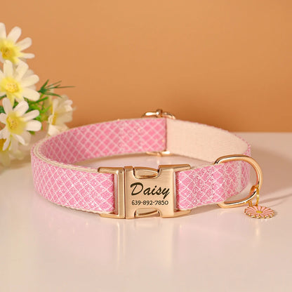 Custom Bling Nylon Dog Collar Free Engraved Puppy Dog ID Name Collars With Cute Flower Tag Accessory For Small Medium Dogs Cats